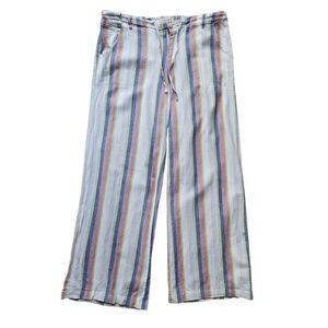 Linen Blend Wide Leg Pants Sunset Stripes Pull On Drawstring Women Size Large
